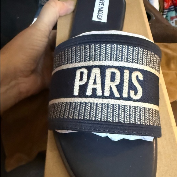 Steve Madden Navy Multi Slide Sandals - Picture 1 of 3